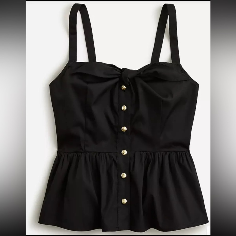 NWT J. Crew Women’s 12 Black Tie-front Button-up Peplum Top in Cotton Poplin